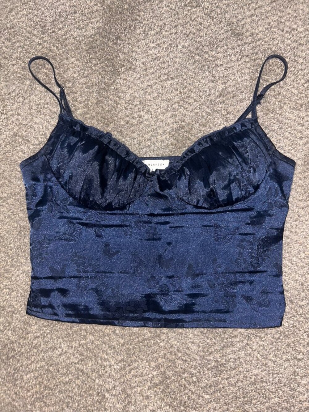 Navy Blue Satin Floral Tank